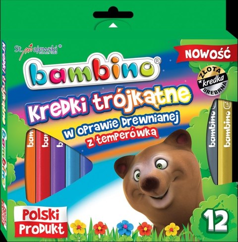 Kredki trójkątne BAMBINO 12 kolorów temperówka w oprawie drewnianej Kredki trójkątne BAMBINO 12 kolorów temperówka w oprawie drewnianej