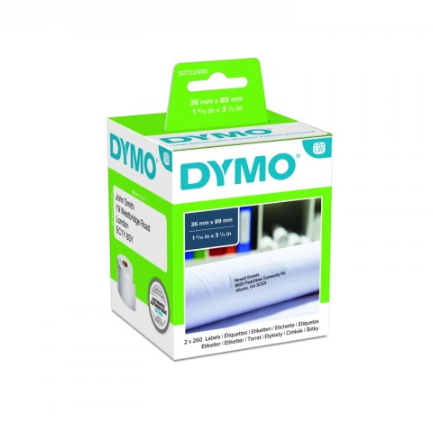 Etykieta DYMO adresowa - 89 x 36 mm biały S0722400 2 rolki po 260 etykiet Etykieta DYMO adresowa - 89 x 36 mm biały S0722400 2 rolki po 260 etykiet
