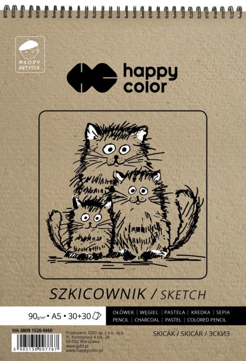 Szkicownik na spirali Młody Artysta, A5, 60 ark, 80/90g, Happy Color HA 3809 1520-M60 Szkicownik na spirali Młody Artysta, A5, 60 ark, 80/90g, Happy Color HA 3809 1520-M60