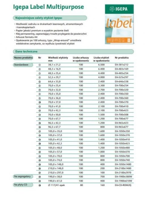 Etykieta samoprzylepna 70x41mm (100sztuk) CONTILABEL EA-700X410 Etykieta samoprzylepna 70x41mm (100sztuk) CONTILABEL EA-700X410