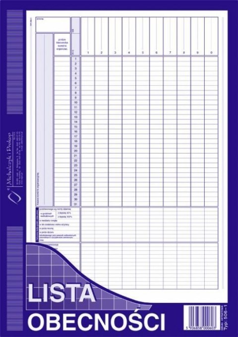Lista obecnośći A4, 40 kartek offset, 10-506-1 DOTTS