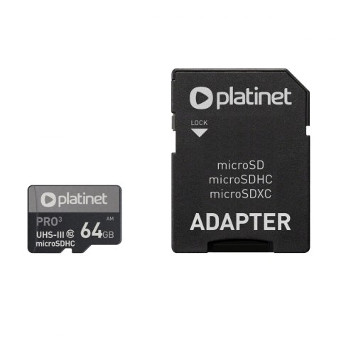 Karta pamięci Micro SDhc + adapter 64GB class10 UIII A1 90MB/s Platinet PMMSDX64UIII Karta pamięci Micro SDhc + adapter 64GB class10 UIII A1 90MB/s Platinet PMMSDX64UIII