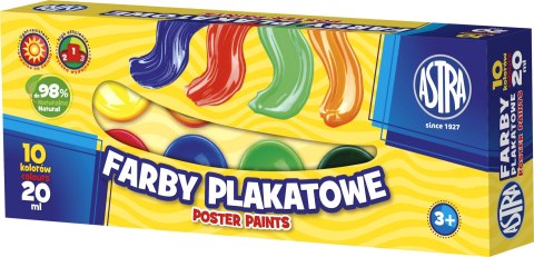 Farby plakatowe Astra 10 kolorów - 20 ml, 301115004 Farby plakatowe Astra 10 kolorów - 20 ml, 301115004