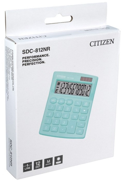 Kalkulator biurowy CITIZEN SDC-812NRGRE, 12-cyfrowy, 127x105mm, zielony Kalkulator biurowy CITIZEN SDC-812NRGRE, 12-cyfrowy, 127x105mm, zielony