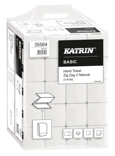 Ręczniki składane KATRIN BASIC Zig Zag 2 Natural, ZZ, 20 x 200, Handy Pack, 35564, opakowanie: 20 owijek Ręczniki składane KATRIN BASIC Zig Zag 2 Natural, ZZ, 20 x 200, Handy Pack, 35564, opakowanie: 20 owijek