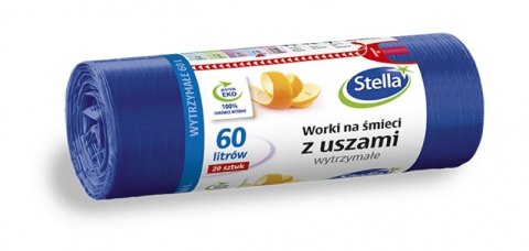 Worki na śmieci z uszami wytrzymałe 60L 20szt. granatowe (HD-LD) STELLA Worki na śmieci z uszami wytrzymałe 60L 20szt. granatowe (HD-LD) STELLA