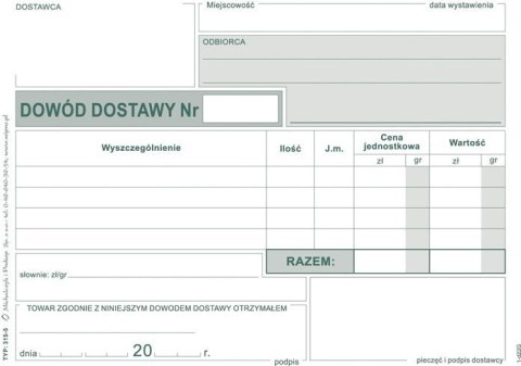 315-5 Dowód dostawy A6 wielokopia MICHALCZYK&PROKOP 315-5 Dowód dostawy A6 wielokopia MICHALCZYK&PROKOP