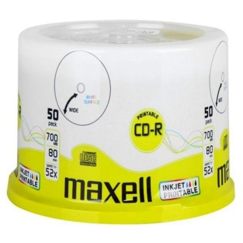 Płyta MAXELL CD-R 700MB 52x (50szt) PRINTABLE, white, do nadruku, cake 624006 Płyta MAXELL CD-R 700MB 52x (50szt) PRINTABLE, white, do nadruku, cake 624006