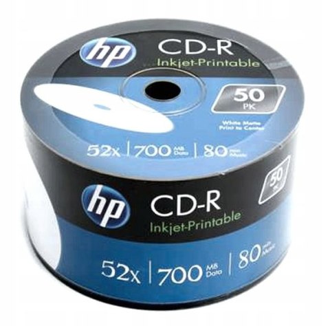 Płyta HP CD-R 700MB 52X (50szt) SZPINDEL, bulk WHITE INKJET PRINTABLE do nadruku CRE00070WIP Płyta HP CD-R 700MB 52X (50szt) SZPINDEL, bulk WHITE INKJET PRINTABLE do nadruku CRE00070WIP