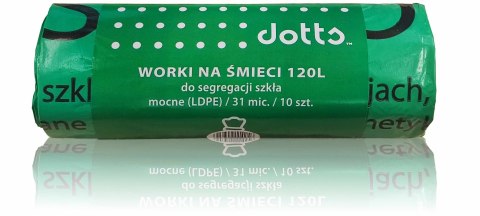 Worki na śmieci 120l 10szt., DOTTS, do segregacji szkła, NADRUK, mocne (LDPE), 31mic., zielone Worki na śmieci 120l 10szt., DOTTS, do segregacji szkła, NADRUK, mocne (LDPE), 31mic., zielone