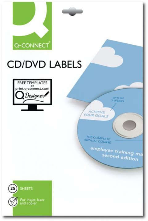 Etykiety na płyty CD/DVD Q-CONNECT, średnica 117mm, okrągłe, białe Etykiety na płyty CD/DVD Q-CONNECT, średnica 117mm, okrągłe, białe