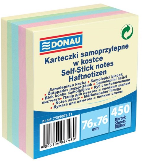 Kostka samoprzylepna DONAU, 76x76mm, 1x450 kart., mix kolorów Kostka samoprzylepna DONAU, 76x76mm, 1x450 kart., mix kolorów