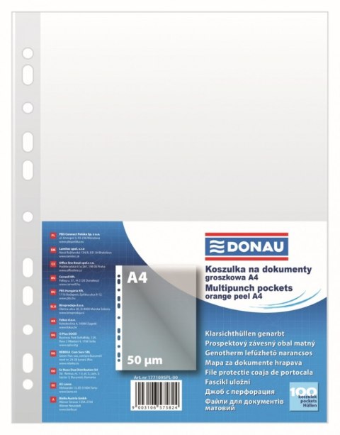 Koszulki na dokumenty DONAU, PP, A4, groszkowe, 50mikr., 100szt.