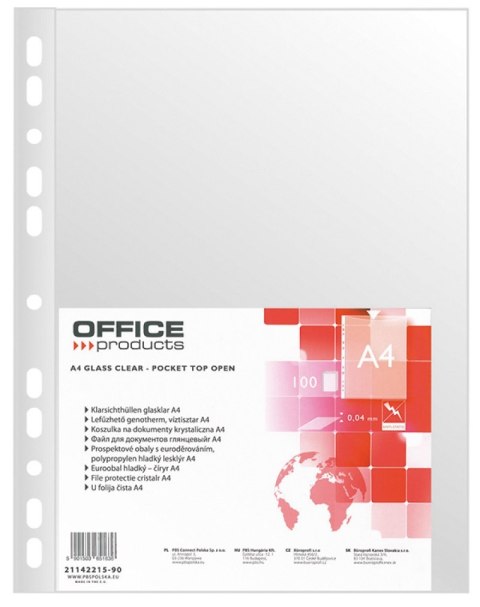 Koszulki na dokumenty OFFICE PRODUCTS, PP, A4, krystal, 40mikr., 100szt. Koszulki na dokumenty OFFICE PRODUCTS, PP, A4, krystal, 40mikr., 100szt.