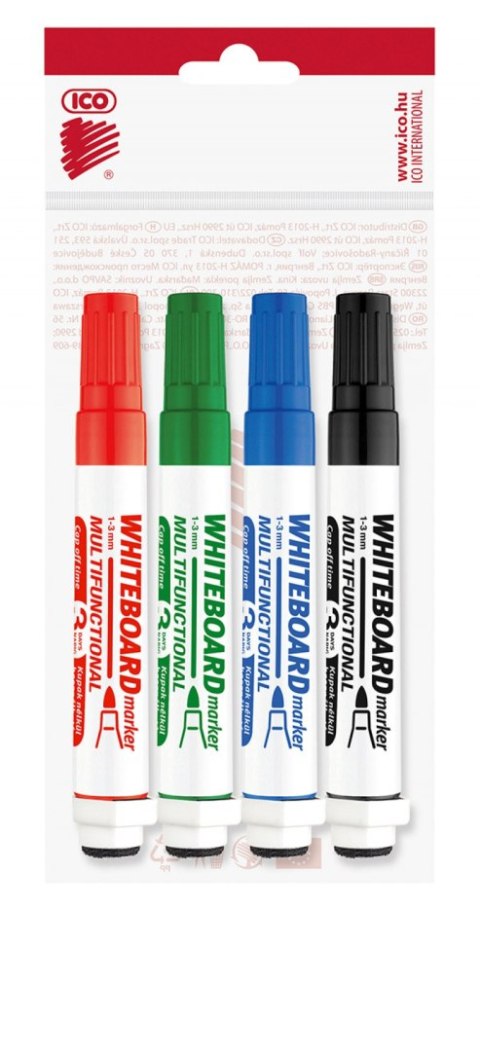 Marker do tablic ICO XXL z gąbką, 4szt., mix kolorów Marker do tablic ICO XXL z gąbką, 4szt., mix kolorów