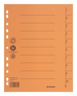 Przekładka DONAU, karton, A4, 235x300mm, 1-10, 1 karta, pomarańczowa