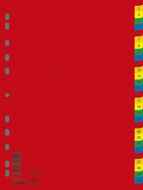 Przekładki DONAU, PP, A4, 230x297mm, 1-31, 31 kart, mix kolorów Przekładki DONAU, PP, A4, 230x297mm, 1-31, 31 kart, mix kolorów