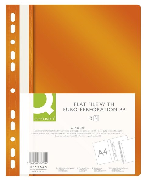Skoroszyt Q-CONNECT, PP, A4, standard, 120/170mikr., wpinany, pomarańczowy Skoroszyt Q-CONNECT, PP, A4, standard, 120/170mikr., wpinany, pomarańczowy