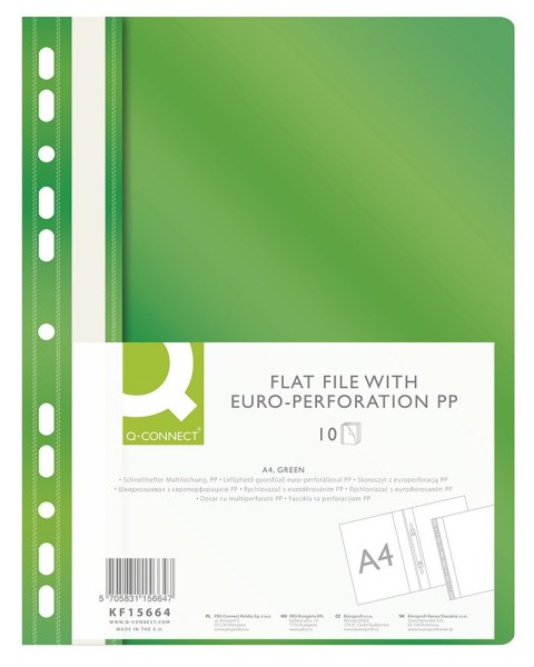 Skoroszyt Q-CONNECT, PP, A4, standard, 120/170mikr., wpinany, zielony Skoroszyt Q-CONNECT, PP, A4, standard, 120/170mikr., wpinany, zielony