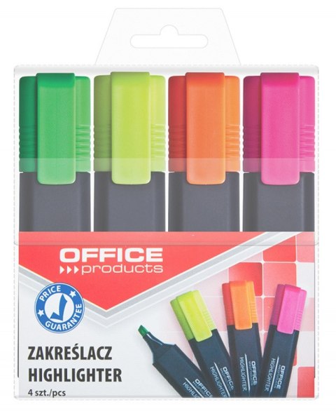 Zakreślacz fluorescencyjny OFFICE PRODUCTS, 1-5mm (linia), 4szt., mix kolorów Zakreślacz fluorescencyjny OFFICE PRODUCTS, 1-5mm (linia), 4szt., mix kolorów