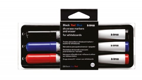 Zestaw do tablic BI-OFFICE, gąbka niemagnetyczna i 3 markery Zestaw do tablic BI-OFFICE, gąbka niemagnetyczna i 3 markery