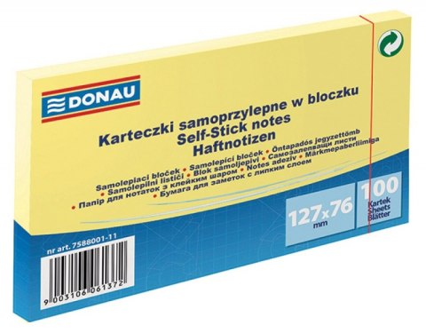 Bloczek samoprzylepny DONAU, 127x76mm, 1x100 kart., jasnożółty Bloczek samoprzylepny DONAU, 127x76mm, 1x100 kart., jasnożółty