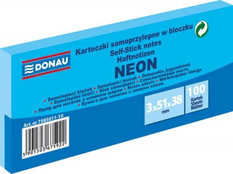 Bloczek samoprzylepny DONAU, 38x51mm, 3x100 kart., neon, niebieski Bloczek samoprzylepny DONAU, 38x51mm, 3x100 kart., neon, niebieski