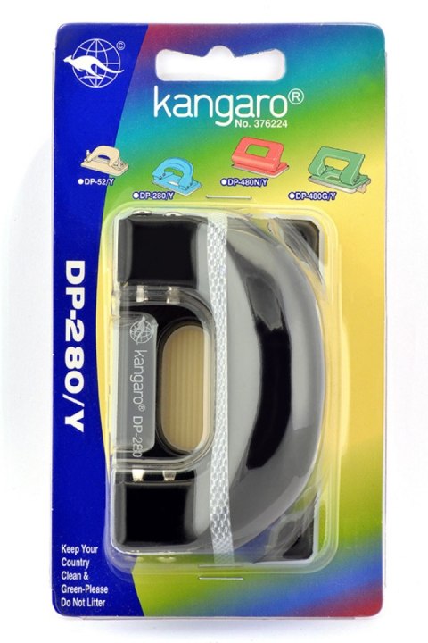 Dziurkacz KANGARO DP-280Y, dziurkuje do 11 kartek, blister, czarny