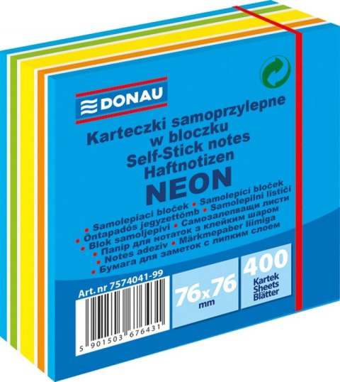 Kostka samoprzylepna DONAU, 76x76mm, 1x400 kart., neon-pastel, mix niebieski Kostka samoprzylepna DONAU, 76x76mm, 1x400 kart., neon-pastel, mix niebieski
