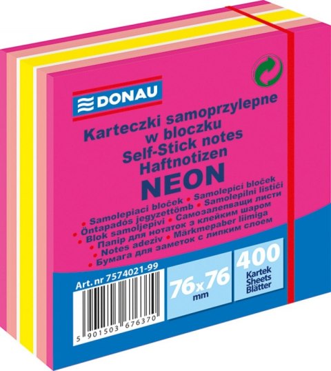 Kostka samoprzylepna DONAU, 76x76mm, 1x400 kart., neon-pastel, mix różowy Kostka samoprzylepna DONAU, 76x76mm, 1x400 kart., neon-pastel, mix różowy