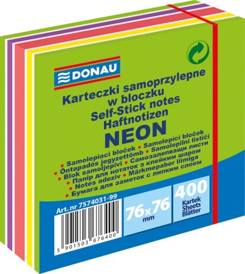 Kostka samoprzylepna DONAU, 76x76mm, 1x400 kart., neon-pastel, mix zielony Kostka samoprzylepna DONAU, 76x76mm, 1x400 kart., neon-pastel, mix zielony