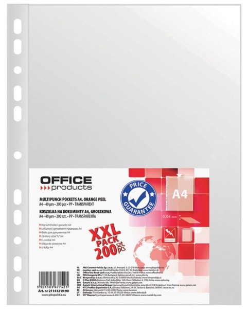 Koszulki na dokumenty OFFICE PRODUCTS, PP, A4, groszkowe, 40mikr., 200szt. Koszulki na dokumenty OFFICE PRODUCTS, PP, A4, groszkowe, 40mikr., 200szt.