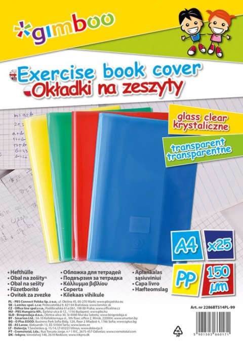 Okładka na zeszyt GIMBOO, krystaliczna, A4, 150mikr., mix kolorów Okładka na zeszyt GIMBOO, krystaliczna, A4, 150mikr., mix kolorów