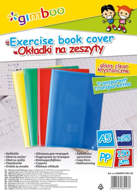 Okładka na zeszyt GIMBOO, krystaliczna, A5, 150mikr., mix kolorów Okładka na zeszyt GIMBOO, krystaliczna, A5, 150mikr., mix kolorów