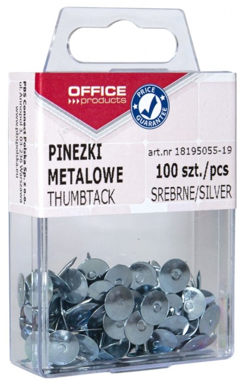 Pinezki metalowe OFFICE PRODUCTS, w pudełku, 100szt., srebrne Pinezki metalowe OFFICE PRODUCTS, w pudełku, 100szt., srebrne