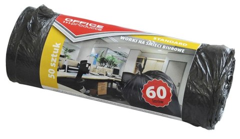 Worki na śmieci biurowe OFFICE PRODUCTS, standard (HDPE), 60l, 50szt., czarne Worki na śmieci biurowe OFFICE PRODUCTS, standard (HDPE), 60l, 50szt., czarne
