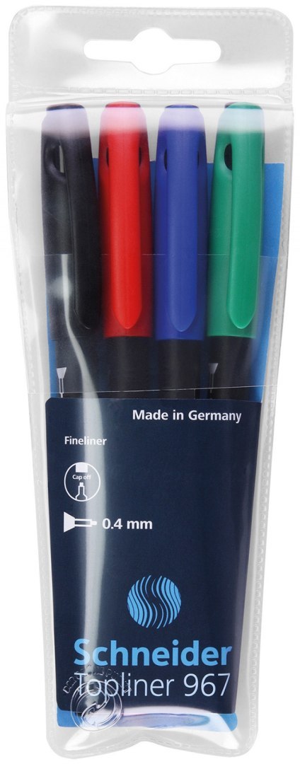 Zestaw cienkopisów SCHNEIDER Topliner 967, 0,4 mm, 4 szt., miks kolorów Zestaw cienkopisów SCHNEIDER Topliner 967, 0,4 mm, 4 szt., miks kolorów