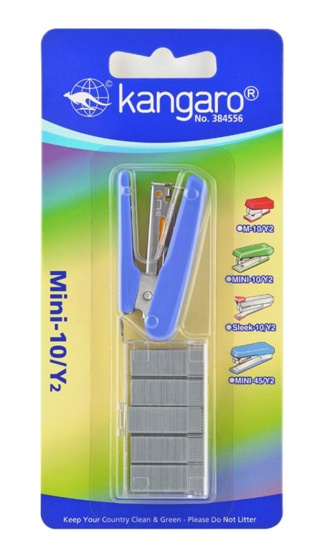 Zszywacz KANGARO Mini-10/Y2+zszywki, zszywa do 10 kartek, blister, błekitny Zszywacz KANGARO Mini-10/Y2+zszywki, zszywa do 10 kartek, blister, błekitny