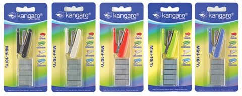 Zszywacz KANGARO Mini-10/Y2+zszywki, zszywa do 10 kartek, blister, mix kolorów Zszywacz KANGARO Mini-10/Y2+zszywki, zszywa do 10 kartek, blister, mix kolorów