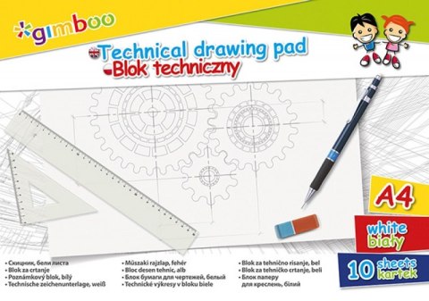 Blok techniczny GIMBOO, A4, 10 kart., 150gsm, biały Blok techniczny GIMBOO, A4, 10 kart., 150gsm, biały