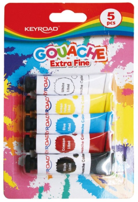Farby tempera KEYROAD, 5x10ml, zawieszka, 5 kolorów Farby tempera KEYROAD, 5x10ml, zawieszka, 5 kolorów