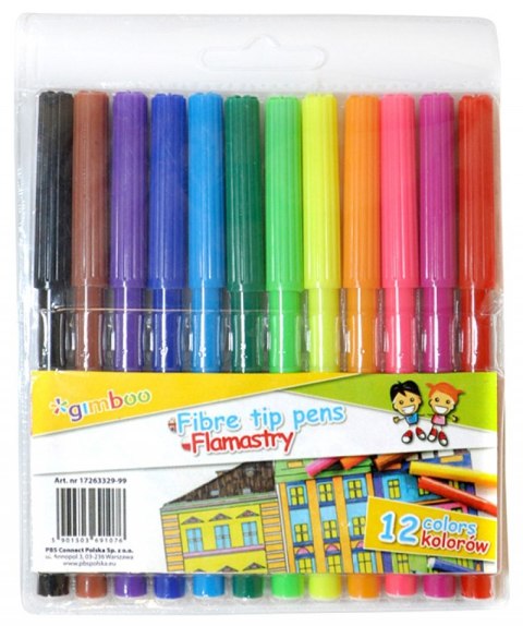 Flamastry GIMBOO, 12szt. na zawieszce, mix kolorów Flamastry GIMBOO, 12szt. na zawieszce, mix kolorów