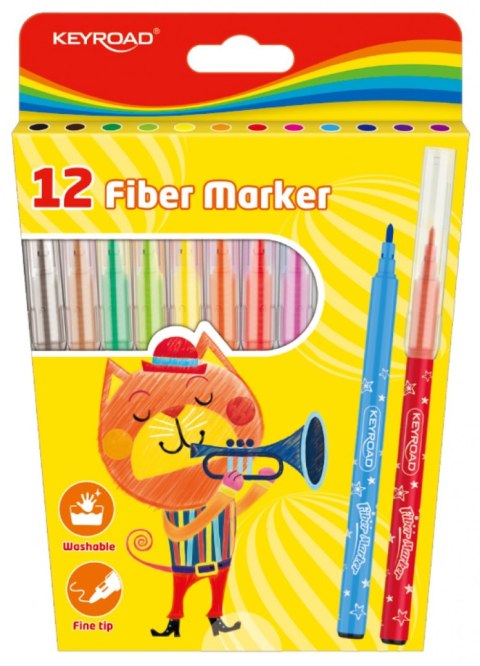 Flamastry KEYROAD Fiber Marker, 12szt., na zawieszce, mix kolorów Flamastry KEYROAD Fiber Marker, 12szt., na zawieszce, mix kolorów