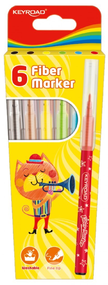 Flamastry KEYROAD Fiber Marker, 6szt., na zawieszce, mix kolorów Flamastry KEYROAD Fiber Marker, 6szt., na zawieszce, mix kolorów
