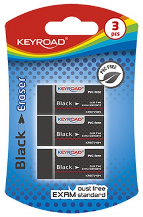 Gumka uniwersalna KEYROAD Black, 3szt., blister, czarna Gumka uniwersalna KEYROAD Black, 3szt., blister, czarna