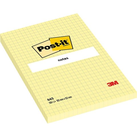 Karteczki samoprzylepne POST-IT® w kratkę (662), 102x152mm, 1x100 kart., żółte Karteczki samoprzylepne POST-IT® w kratkę (662), 102x152mm, 1x100 kart., żółte