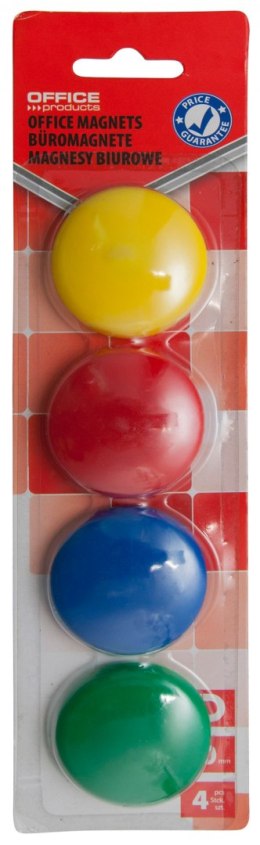 Magnesy do tablic OFFICE PRODUCTS, okrągłe, średnica 40mm, 4szt., blister, mix kolorów