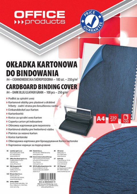 Okładki do bindowania OFFICE PRODUCTS, karton, A4, 250gsm, skóropodobne, 100szt., ciemnoniebieskie Okładki do bindowania OFFICE PRODUCTS, karton, A4, 250gsm, skóropodobne, 100szt., ciemnoniebieskie
