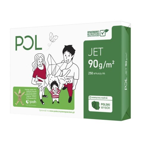 Papier ksero POL JET, A4, klasa A, 166CIE, 90gsm, 250ark. Papier ksero POL JET, A4, klasa A, 166CIE, 90gsm, 250ark.