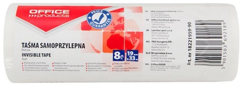 Taśma biurowa OFFICE PRODUCTS, 19mm, 33m, 8szt., matowa Taśma biurowa OFFICE PRODUCTS, 19mm, 33m, 8szt., matowa